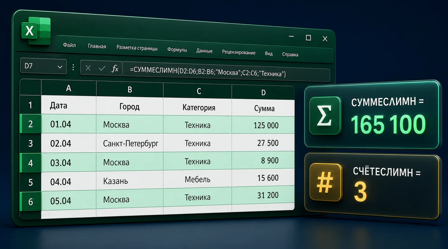 СУММЕСЛИМН и СЧЁТЕСЛИМН в Excel: несколько условий без ошибок