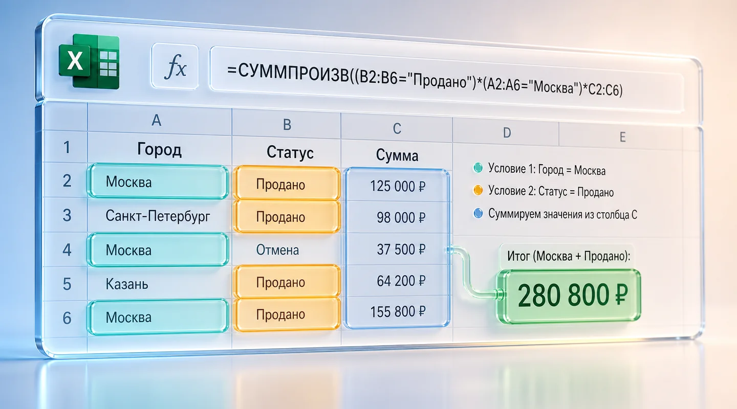 СУММПРОИЗВ в Excel: несколько условий и практические примеры