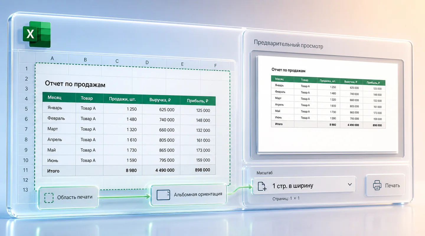 Как распечатать таблицу Excel на одном листе без мелкого текста