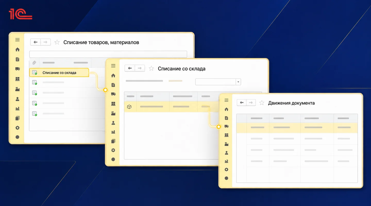 Списание товаров в 1С:Бухгалтерии: документ и проверка проводок