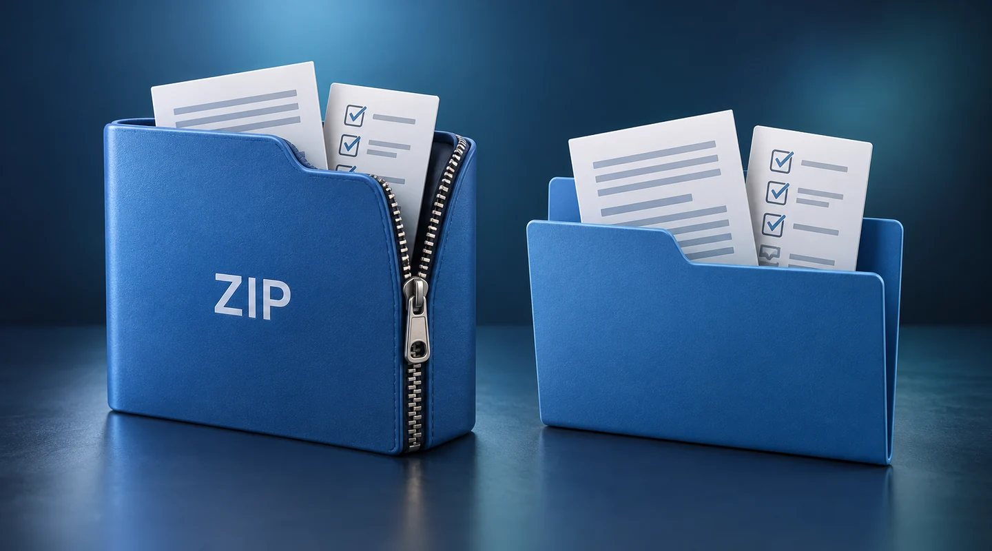 Как создать ZIP-архив, отправить файлы и проверить распаковку